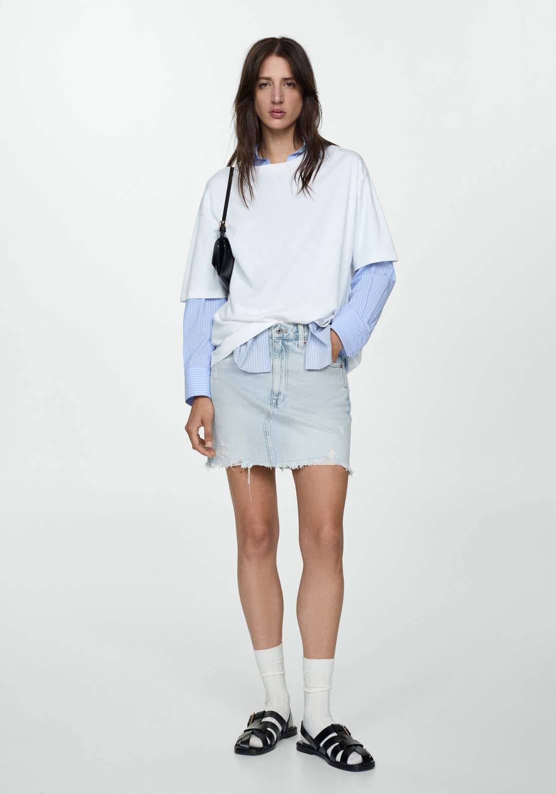 Mango Denim miniskirt with frayed hem 1 Shaws Department Stores