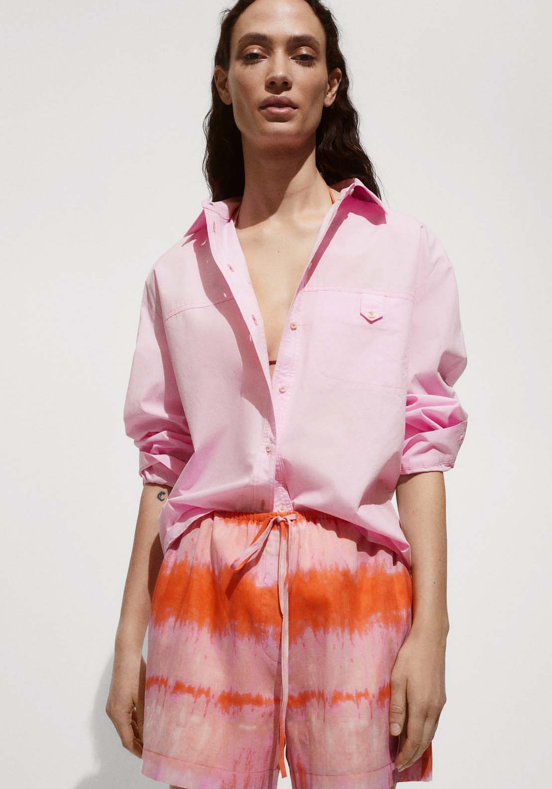Mango Cotton shirt with decorative button 1 Shaws Department Stores