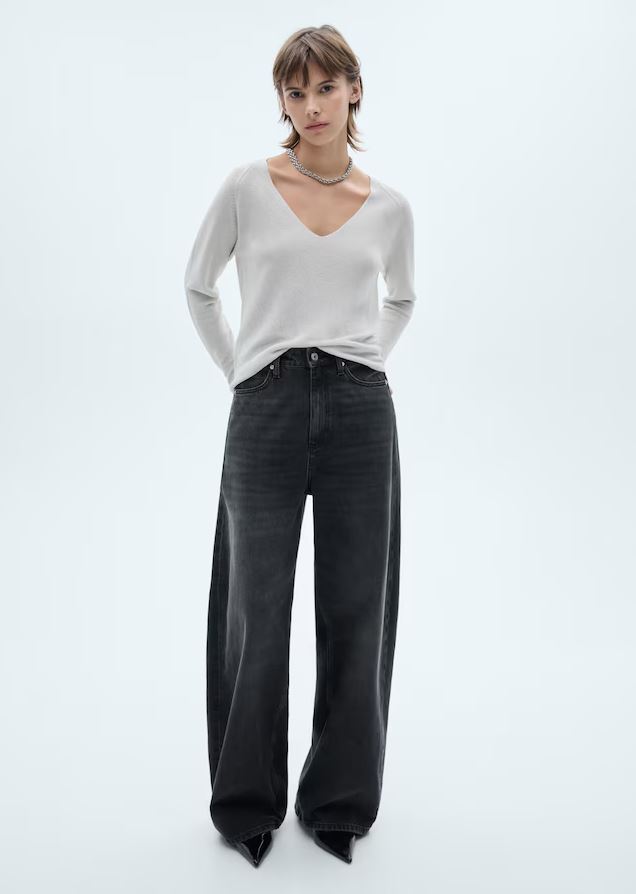 Mango V-neck lurex sweater - Silver 1 Shaws Department Stores