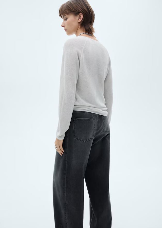Mango V-neck lurex sweater - Silver 2 Shaws Department Stores