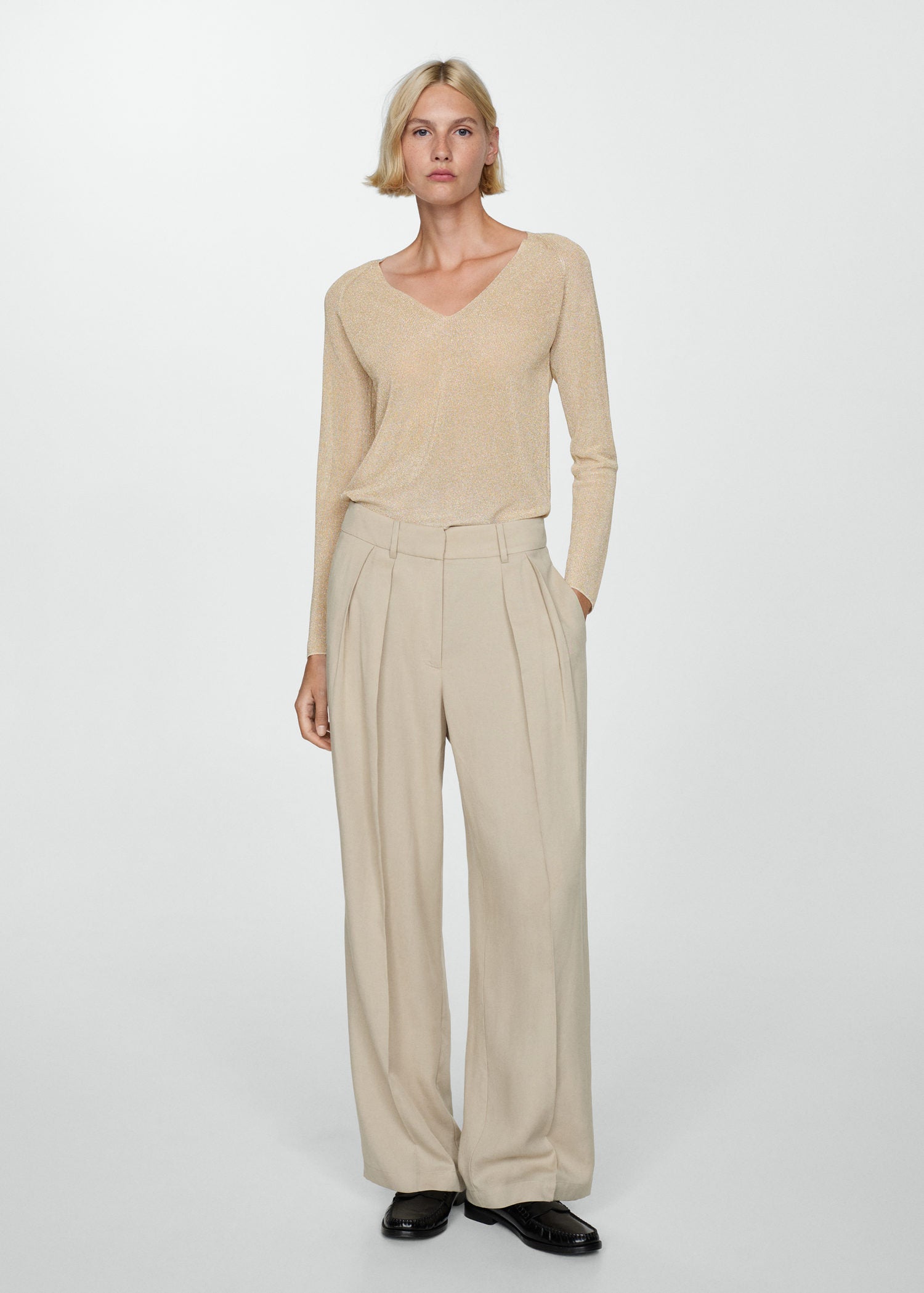 Mango V-neck lurex sweater - Gold 1 Shaws Department Stores