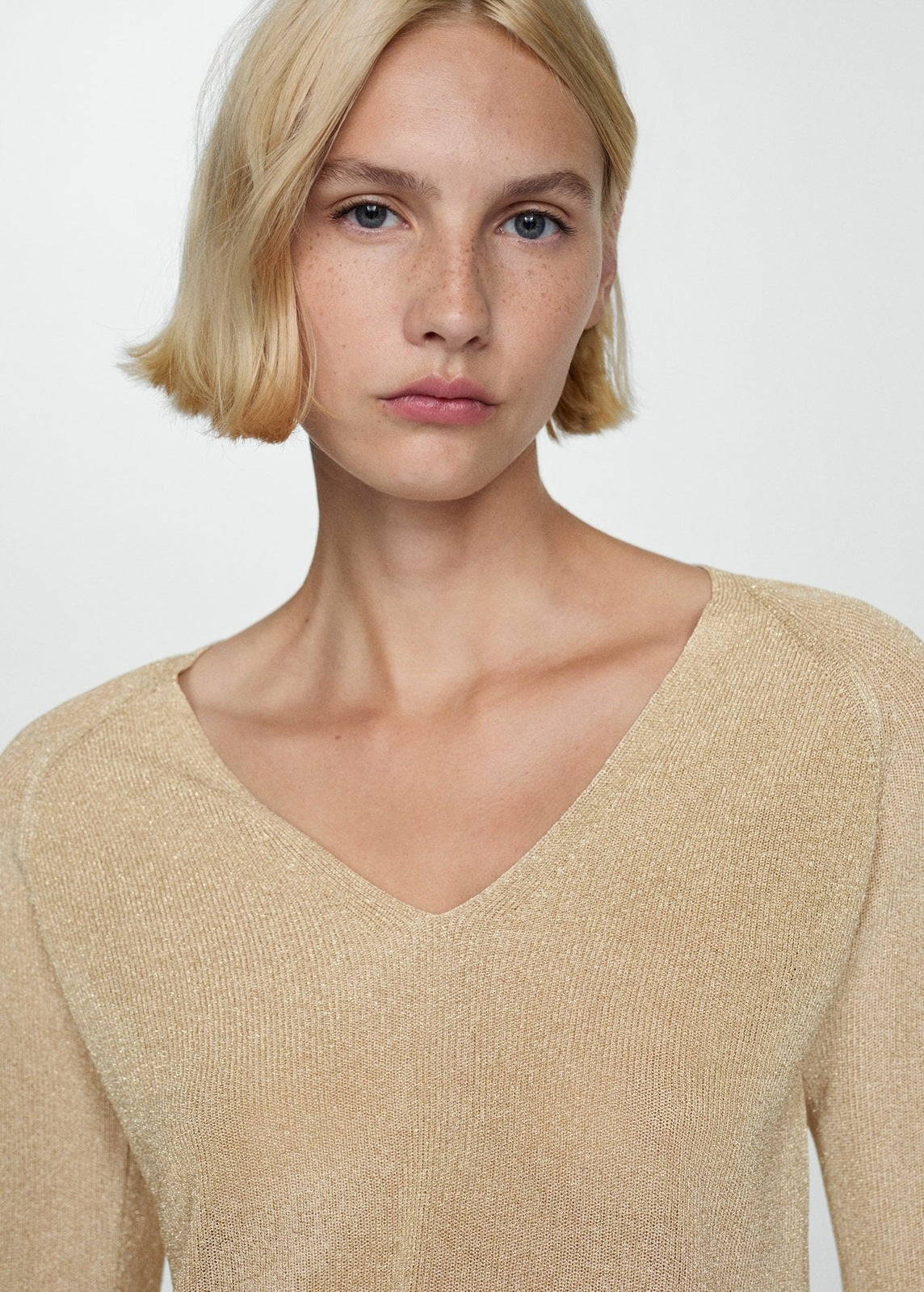 Mango V-neck lurex sweater - Gold 3 Shaws Department Stores