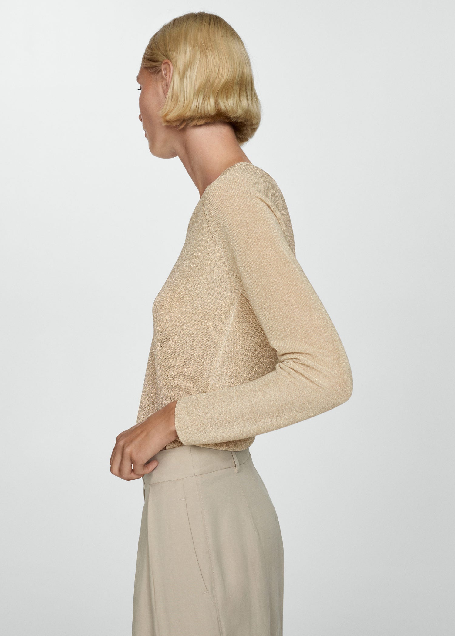 Mango V-neck lurex sweater - Gold 2 Shaws Department Stores