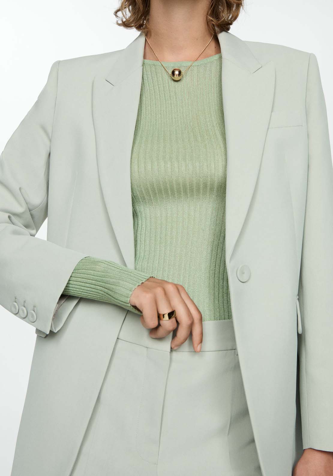 Mango Fine ribbed knit sweater - Light/pastel Green 3 Shaws Department Stores