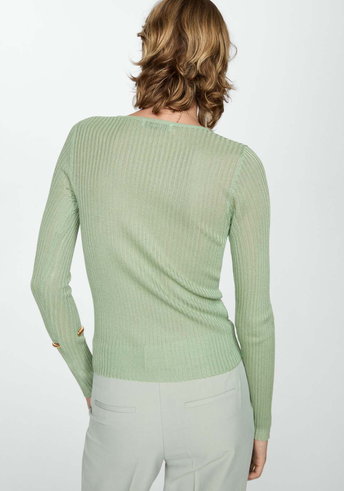 Mango Fine ribbed knit sweater - Light/pastel Green 2 Shaws Department Stores
