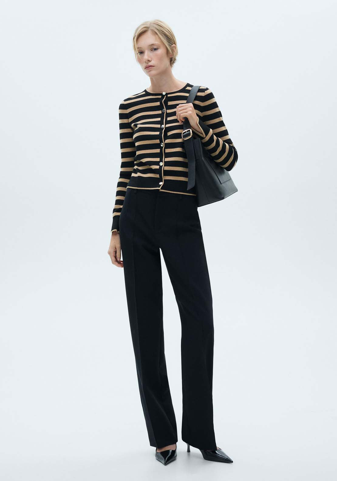 Mango Button knit cardigan - Medium Brown 1 Shaws Department Stores