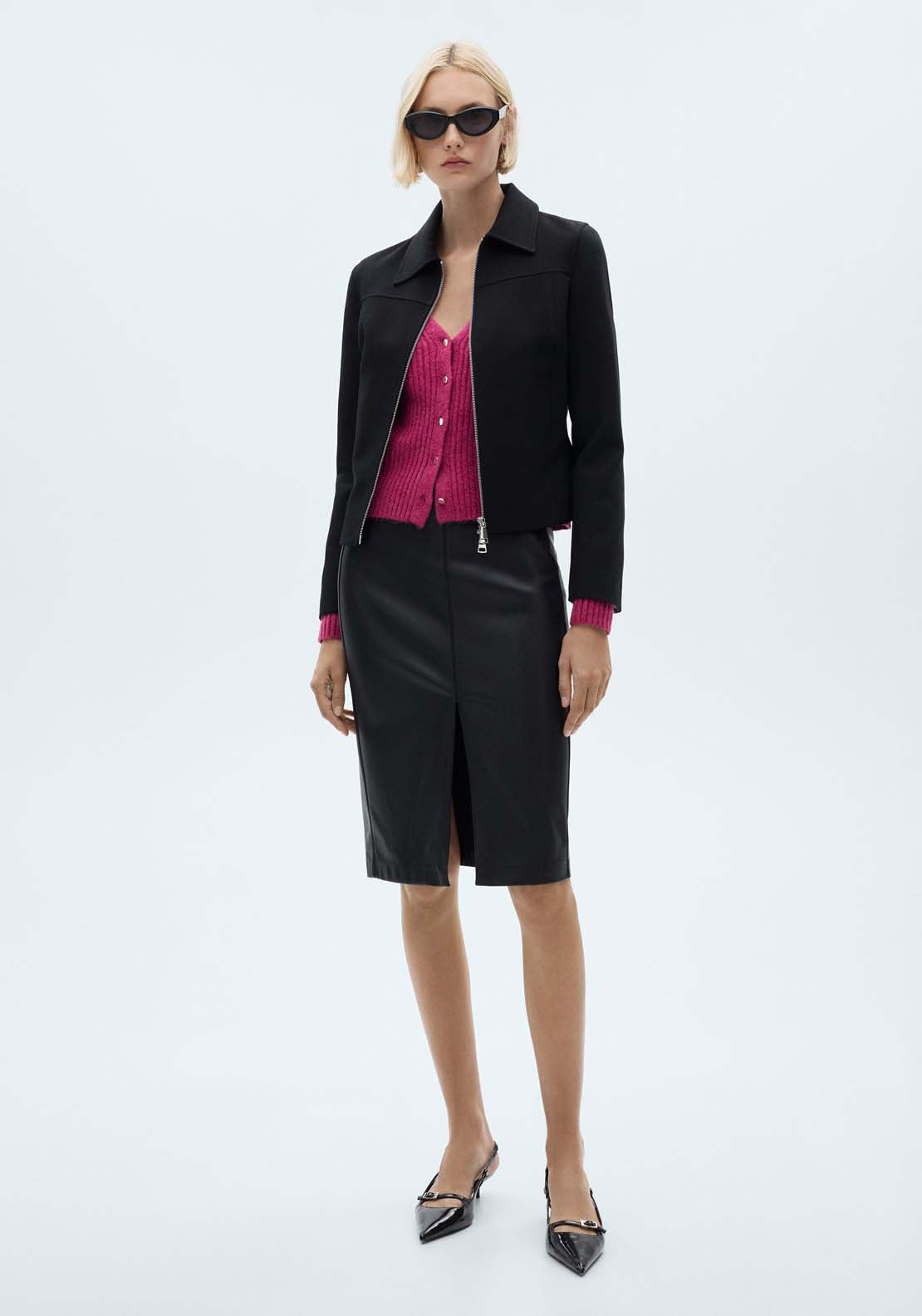 Mango Knitted cardigan with metallic buttons - Bright Pink 3 Shaws Department Stores