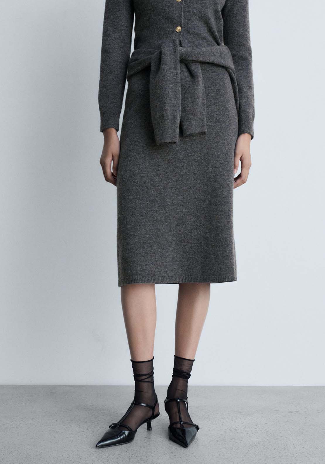 Mango Flared knitted skirt - Gray 1 Shaws Department Stores