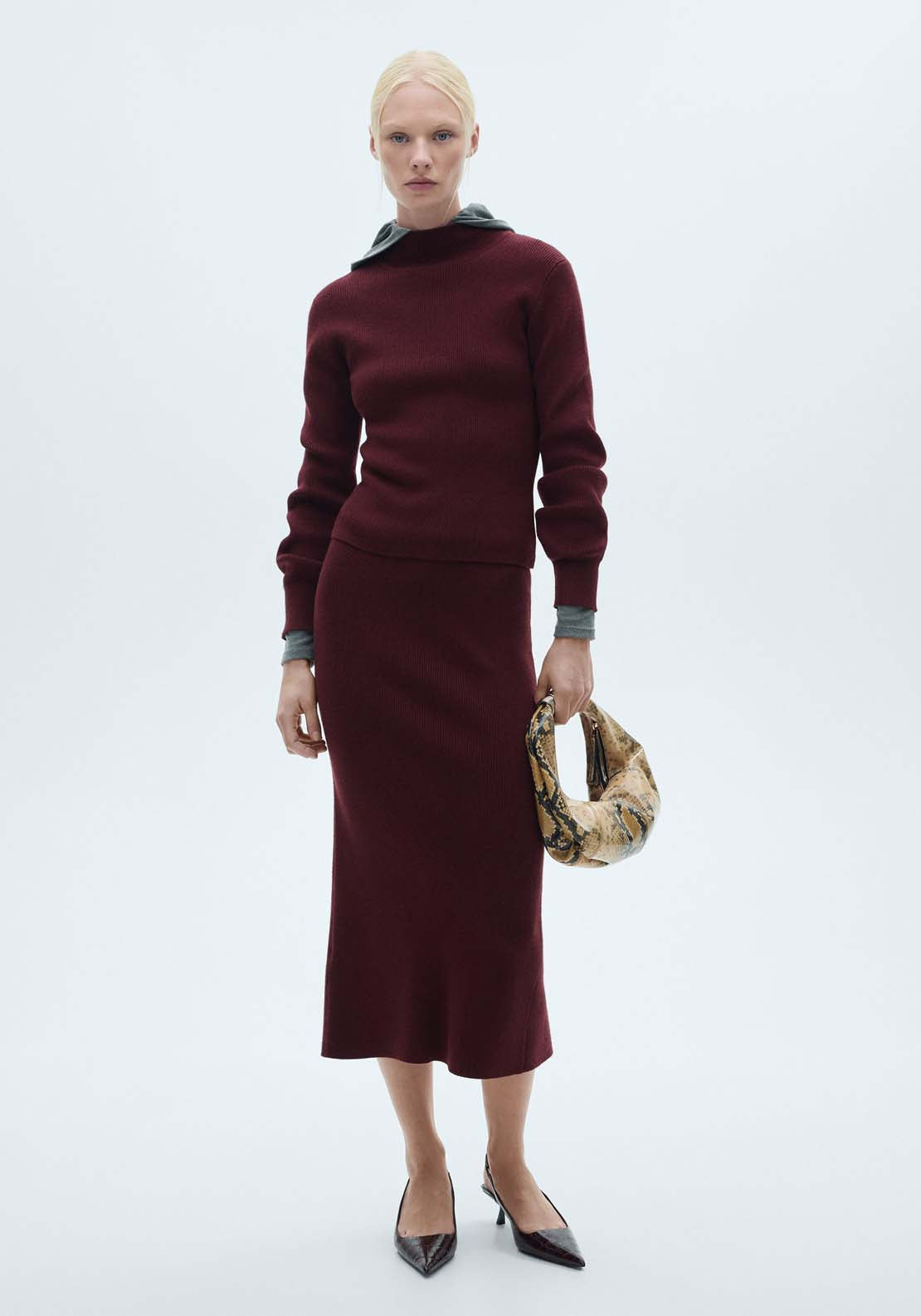 Mango Ribbed round-neck sweater - Dark Red 3 Shaws Department Stores