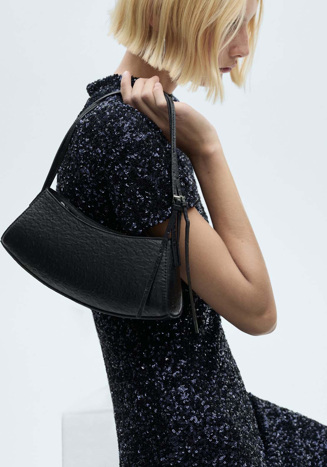 Mango Short-sleeved sequin dress - Dark Blue 4 Shaws Department Stores