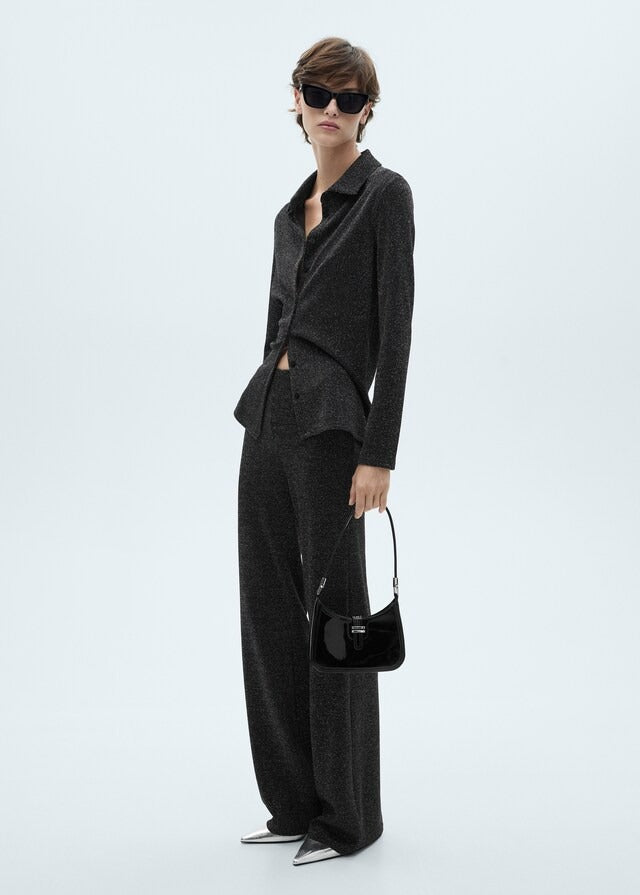 Mango Lurex-knit flared trousers - Gray 1 Shaws Department Stores