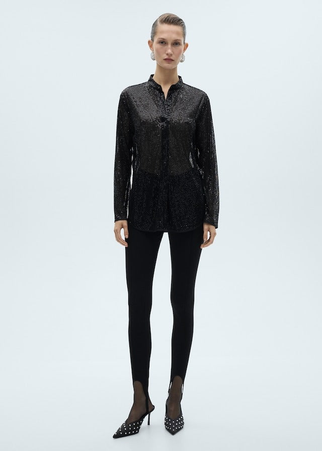 Mango Semi-transparent sequined shirt - Black 2 Shaws Department Stores