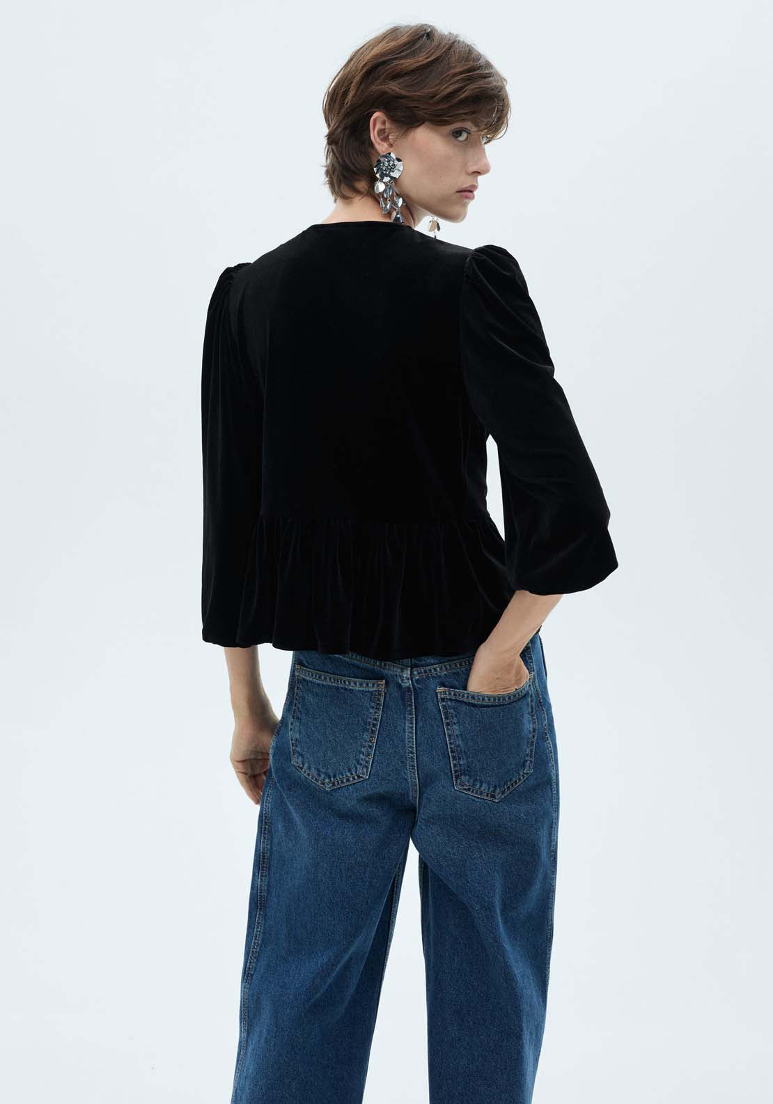 Mango Velvet blouse with bows - Black 3 Shaws Department Stores