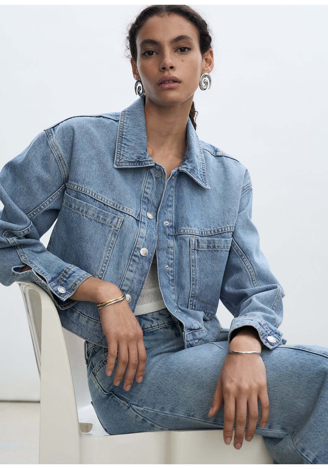 Mango Pocketed denim jacket - Open Blue 2 Shaws Department Stores