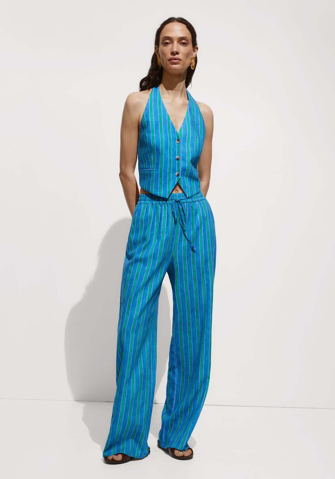 Mango Striped linen printed waistcoat 5 Shaws Department Stores