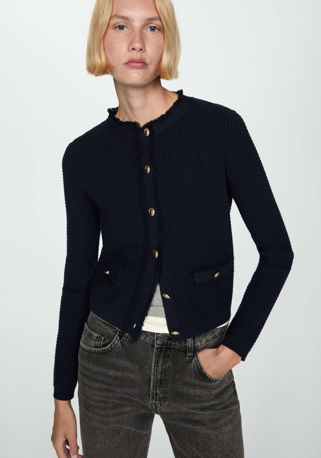 Button knit cardigan Blue – Shaws