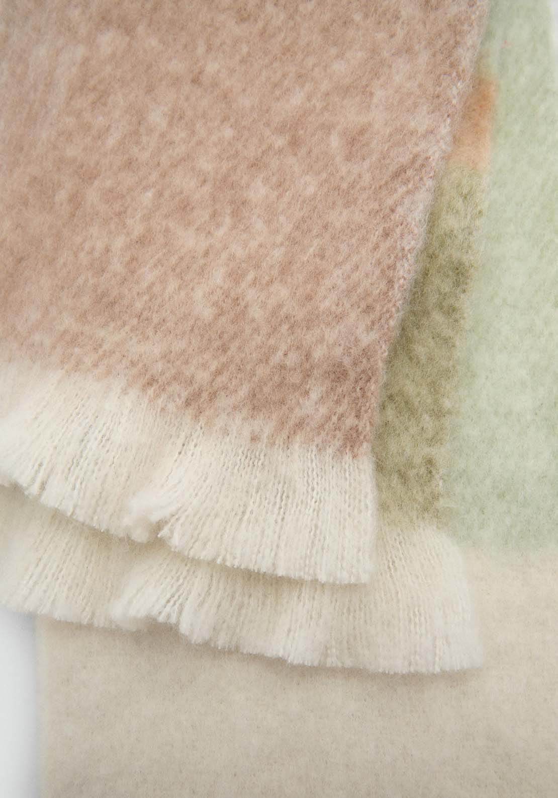 Mango Multi-coloured fringed scarf - Green 2 Shaws Department Stores