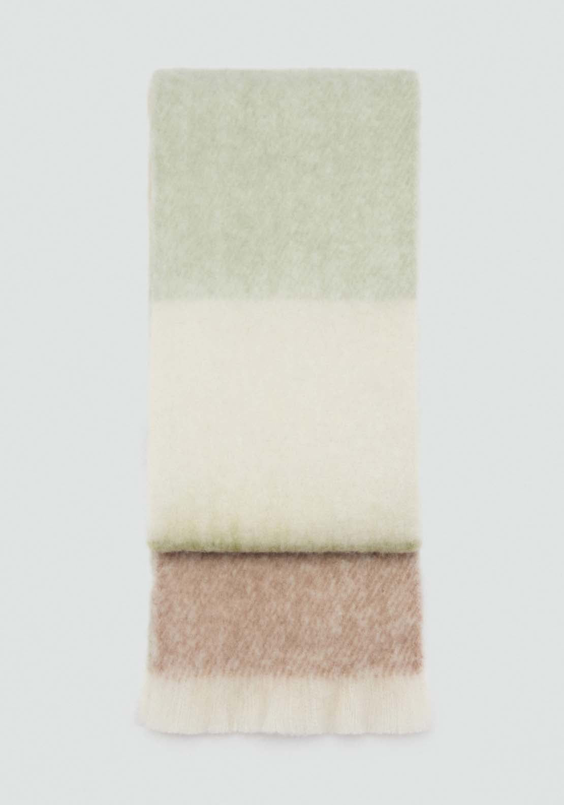 Mango Multi-coloured fringed scarf - Green 1 Shaws Department Stores