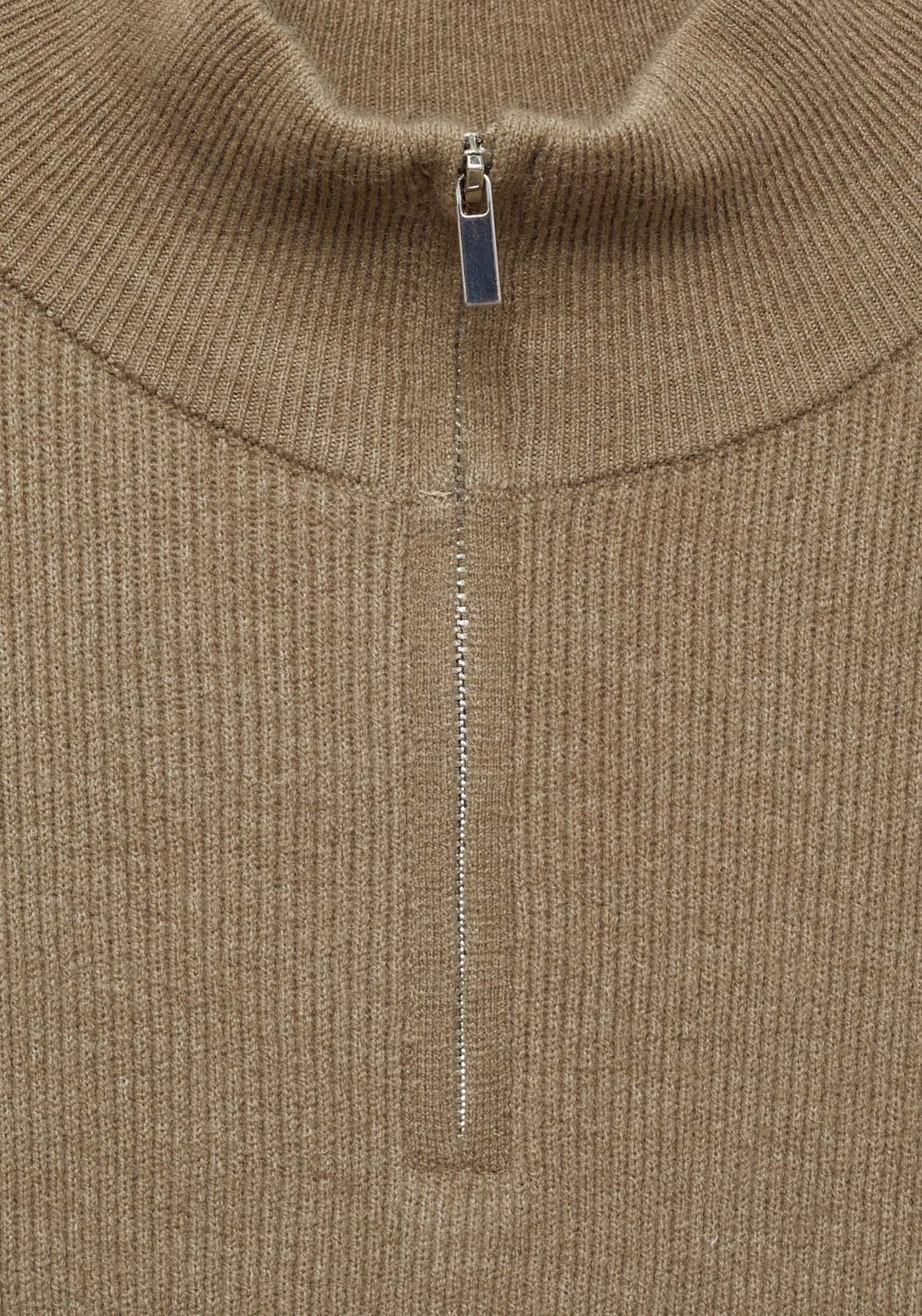 Mango Zip Knitted dress - Beige/khaki 7 Shaws Department Stores