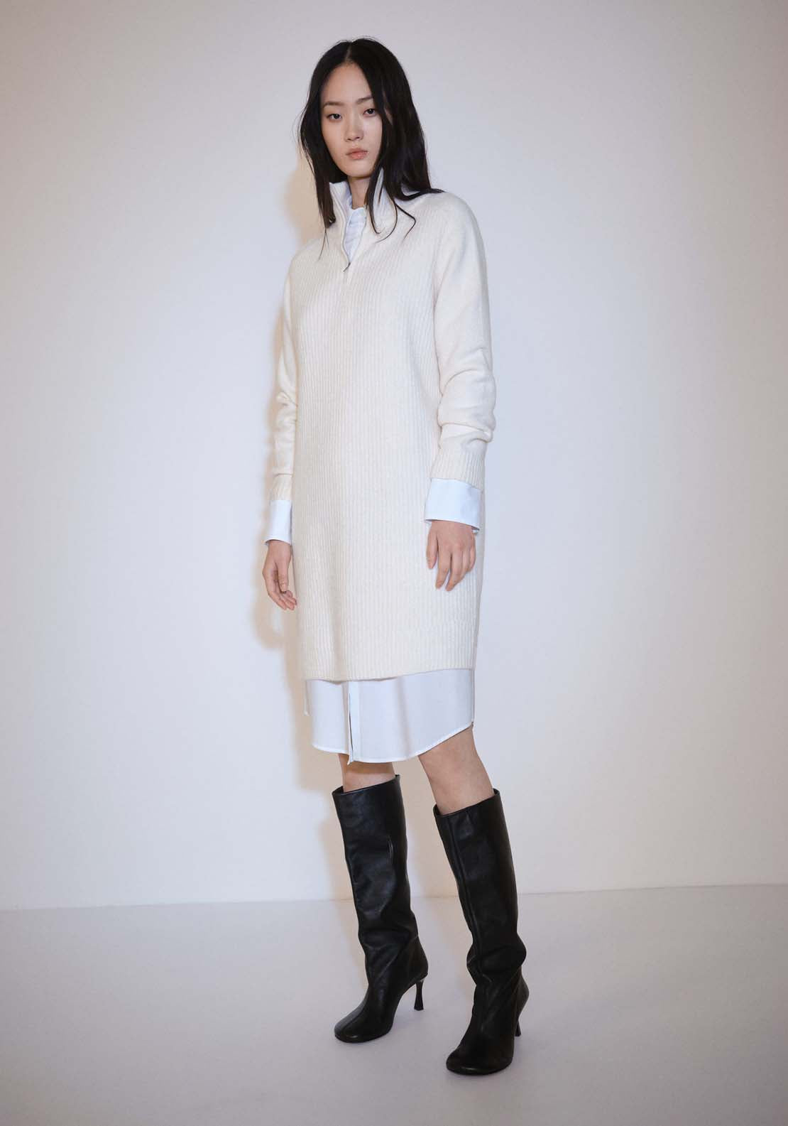Mango Mini Knitted Dress with Zip Neck - Light Beige 1 Shaws Department Stores