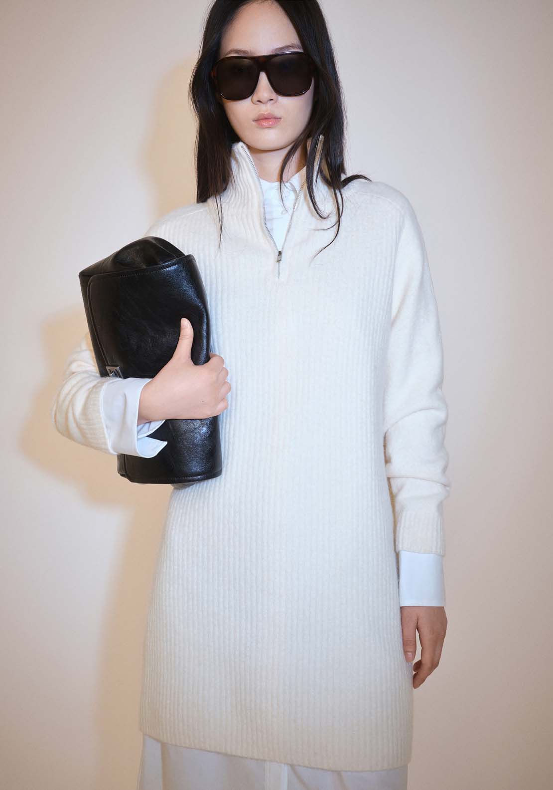 Mango Mini Knitted Dress with Zip Neck - Light Beige 2 Shaws Department Stores