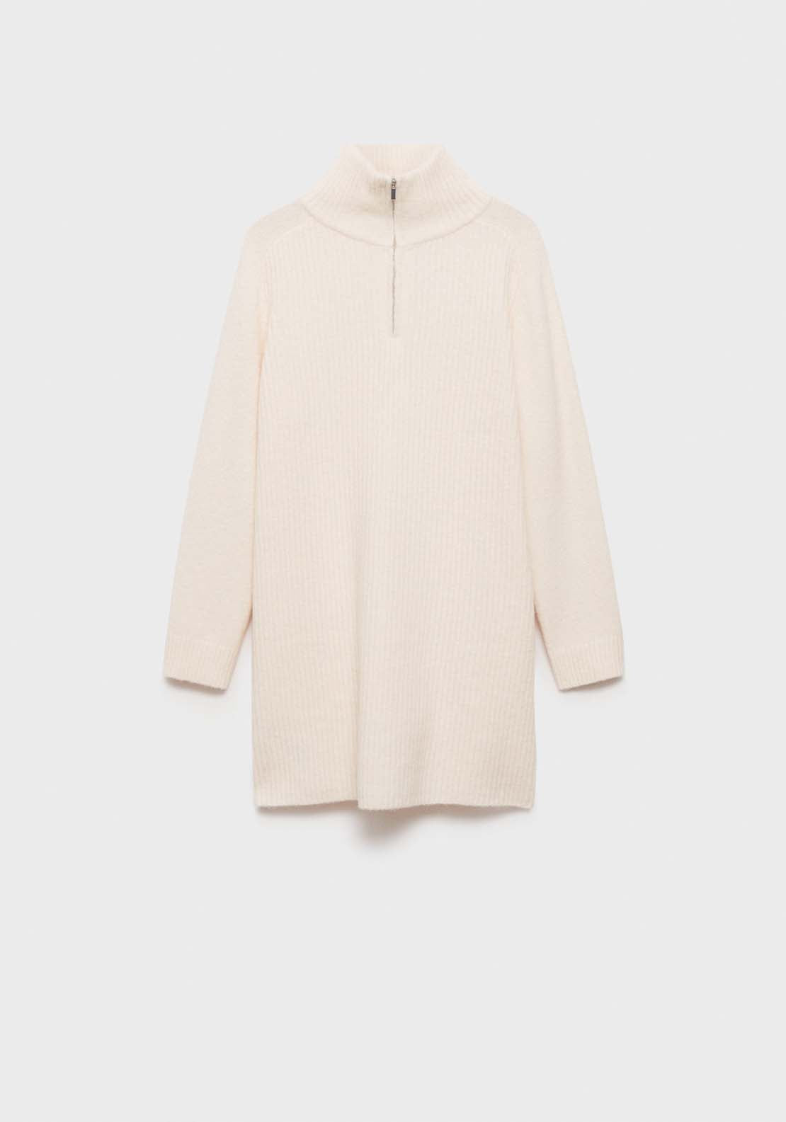 Mango Mini Knitted Dress with Zip Neck - Light Beige 7 Shaws Department Stores
