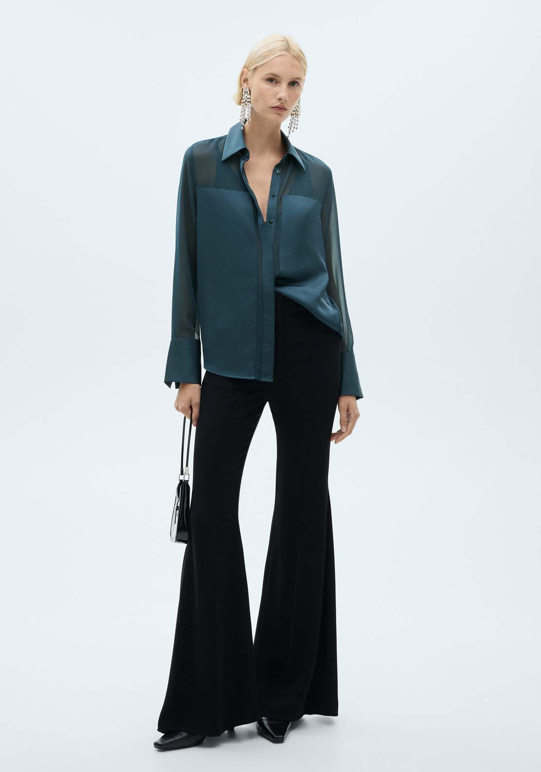 Mango Chiffon shirt with satin panels - Dark Blue 3 Shaws Department Stores
