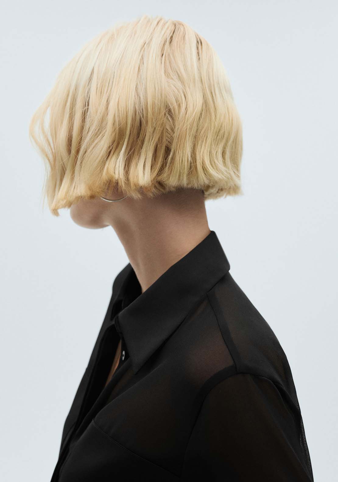 Mango Chiffon shirt with satin panels - Black 3 Shaws Department Stores