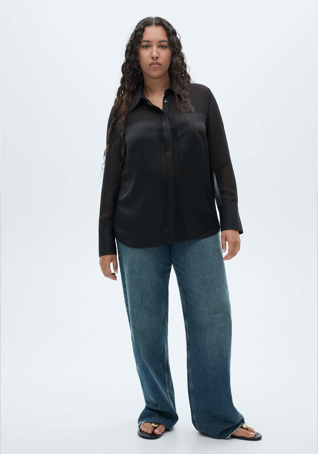 Mango Chiffon shirt with satin panels - Black 7 Shaws Department Stores