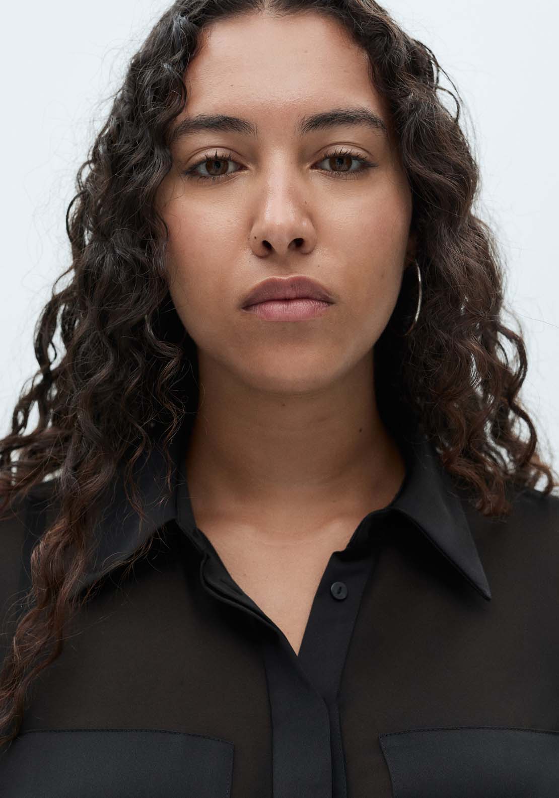Mango Chiffon shirt with satin panels - Black 6 Shaws Department Stores