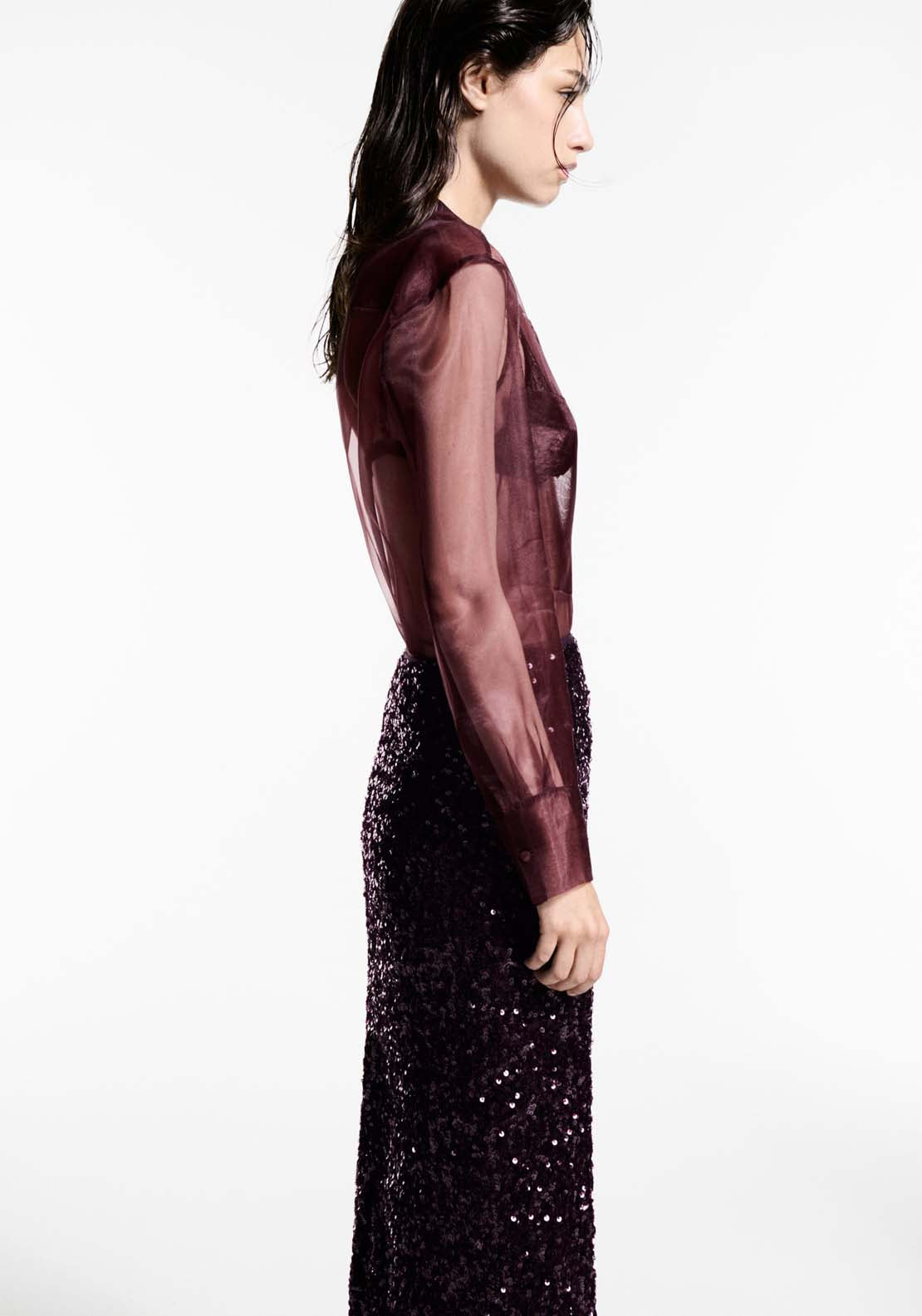 Mango Sequin midi skirt - Dark Red 4 Shaws Department Stores