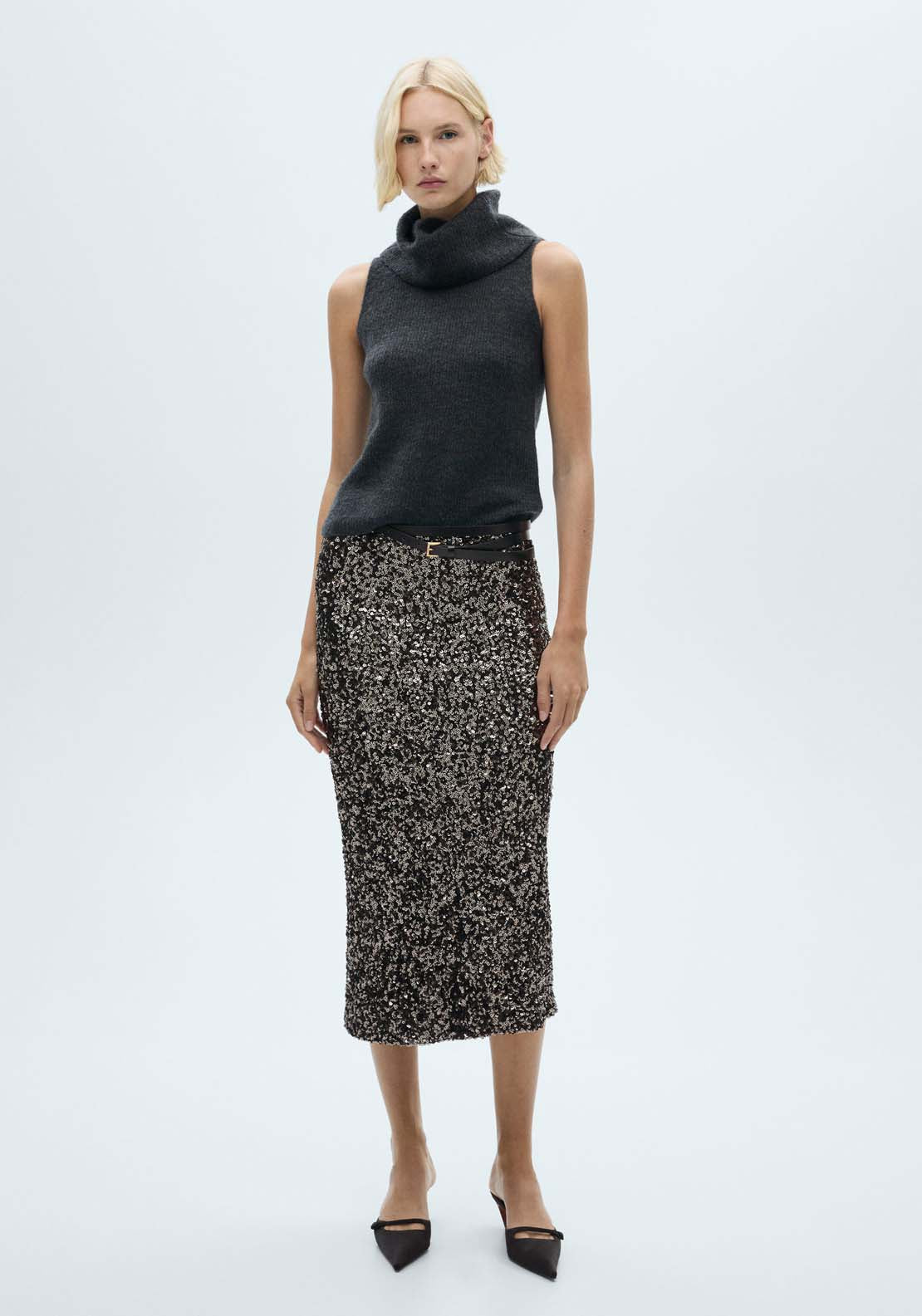 Mango Sequin midi skirt - Charcoal 4 Shaws Department Stores