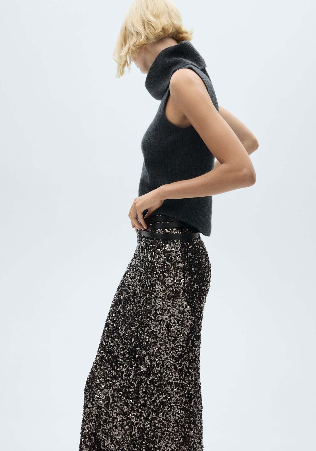 Mango Sequin midi skirt - Charcoal 2 Shaws Department Stores