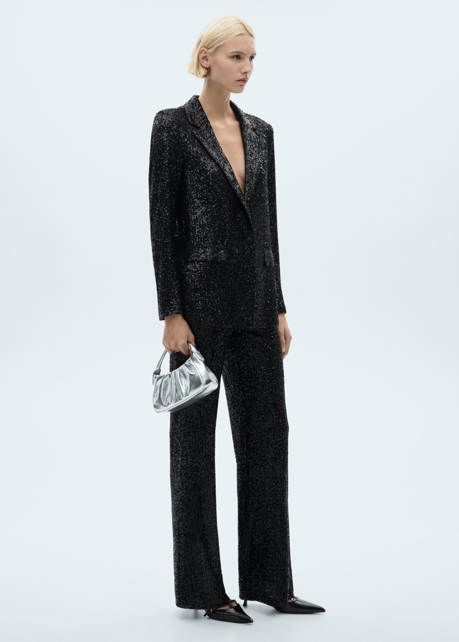 Mango Sequined suit jacket - Black 2 Shaws Department Stores