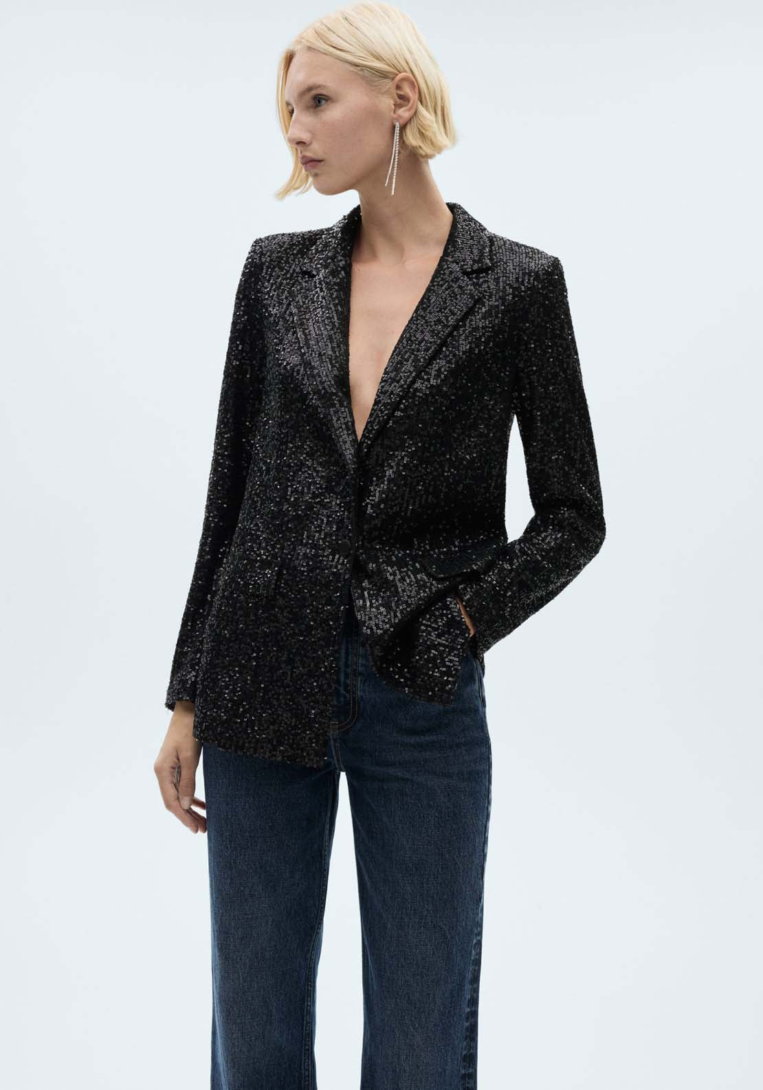 Mango Sequined suit jacket - Black 1 Shaws Department Stores