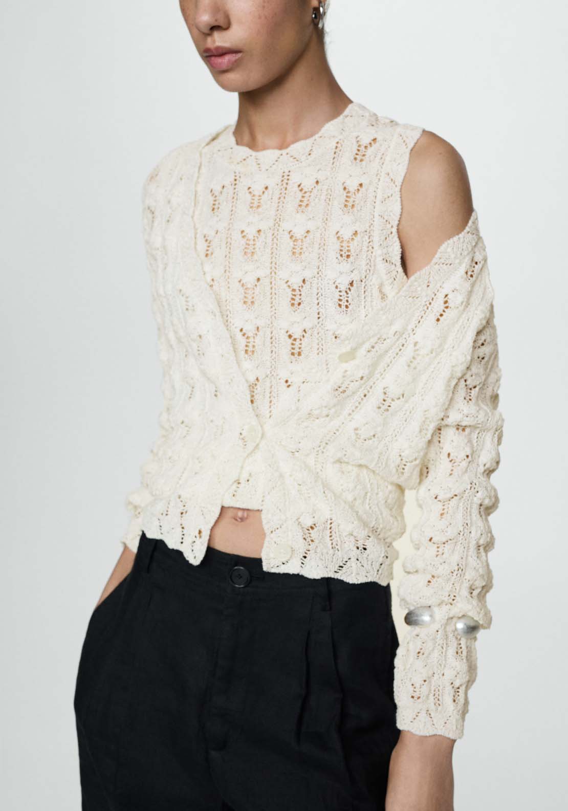 Mango Crochet knit cardigan 2 Shaws Department Stores