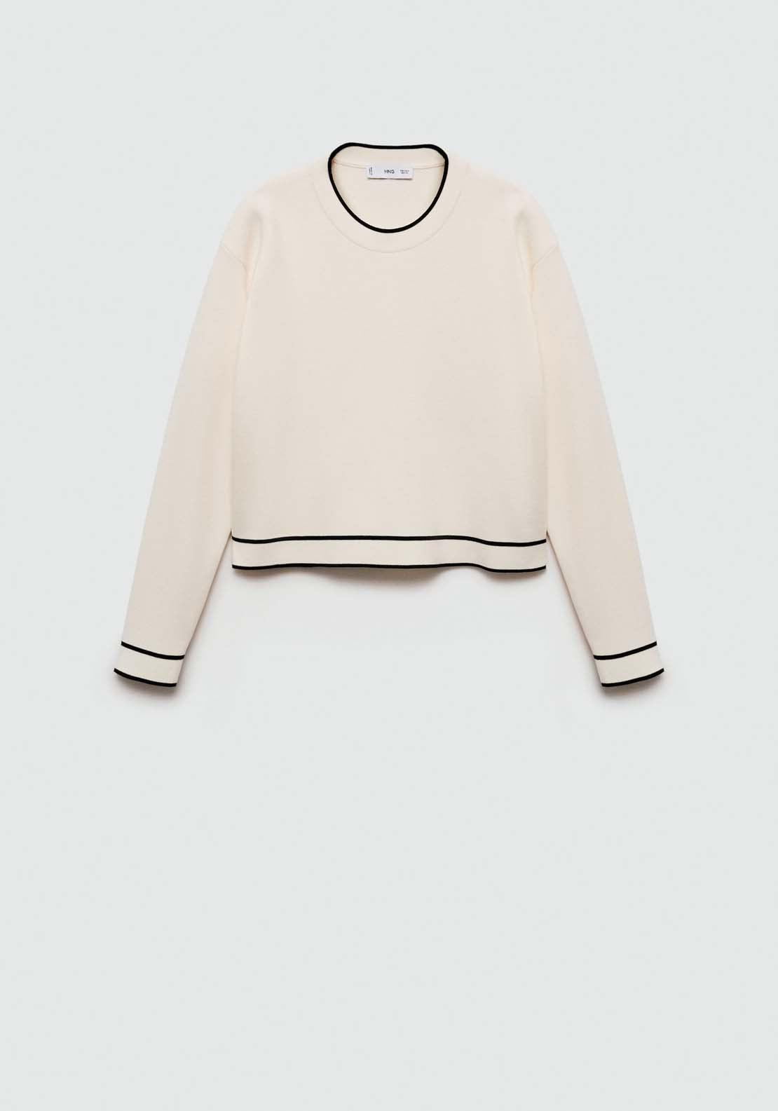 Mango Contrast trim sweater - Light Beige 8 Shaws Department Stores
