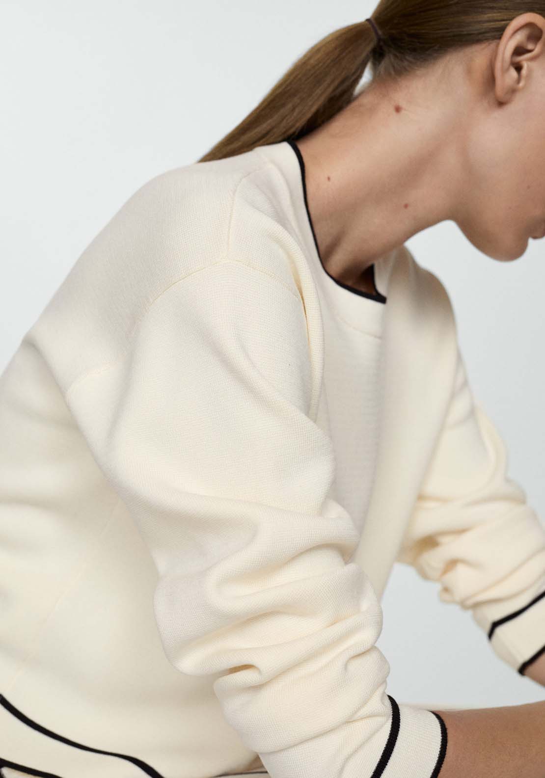 Mango Contrast trim sweater - Light Beige 4 Shaws Department Stores