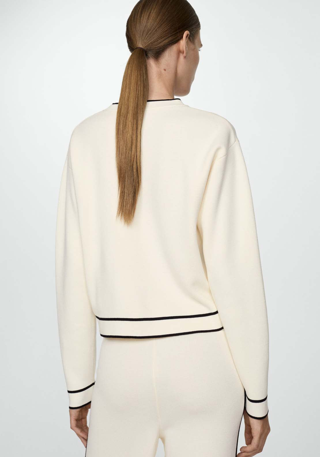 Mango Contrast trim sweater - Light Beige 3 Shaws Department Stores