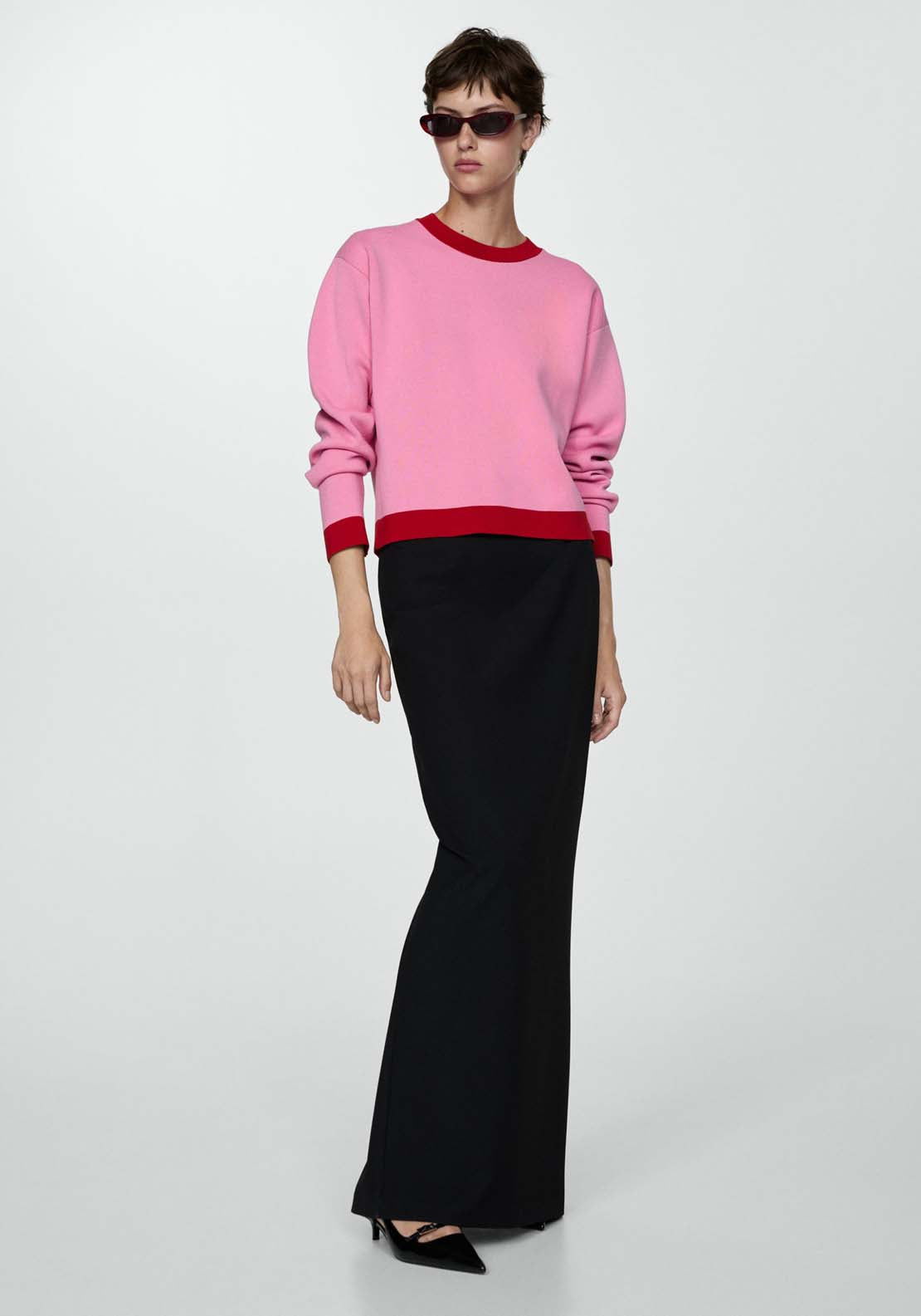 Mango Contrast trim sweater - Light/pastel Pink 2 Shaws Department Stores