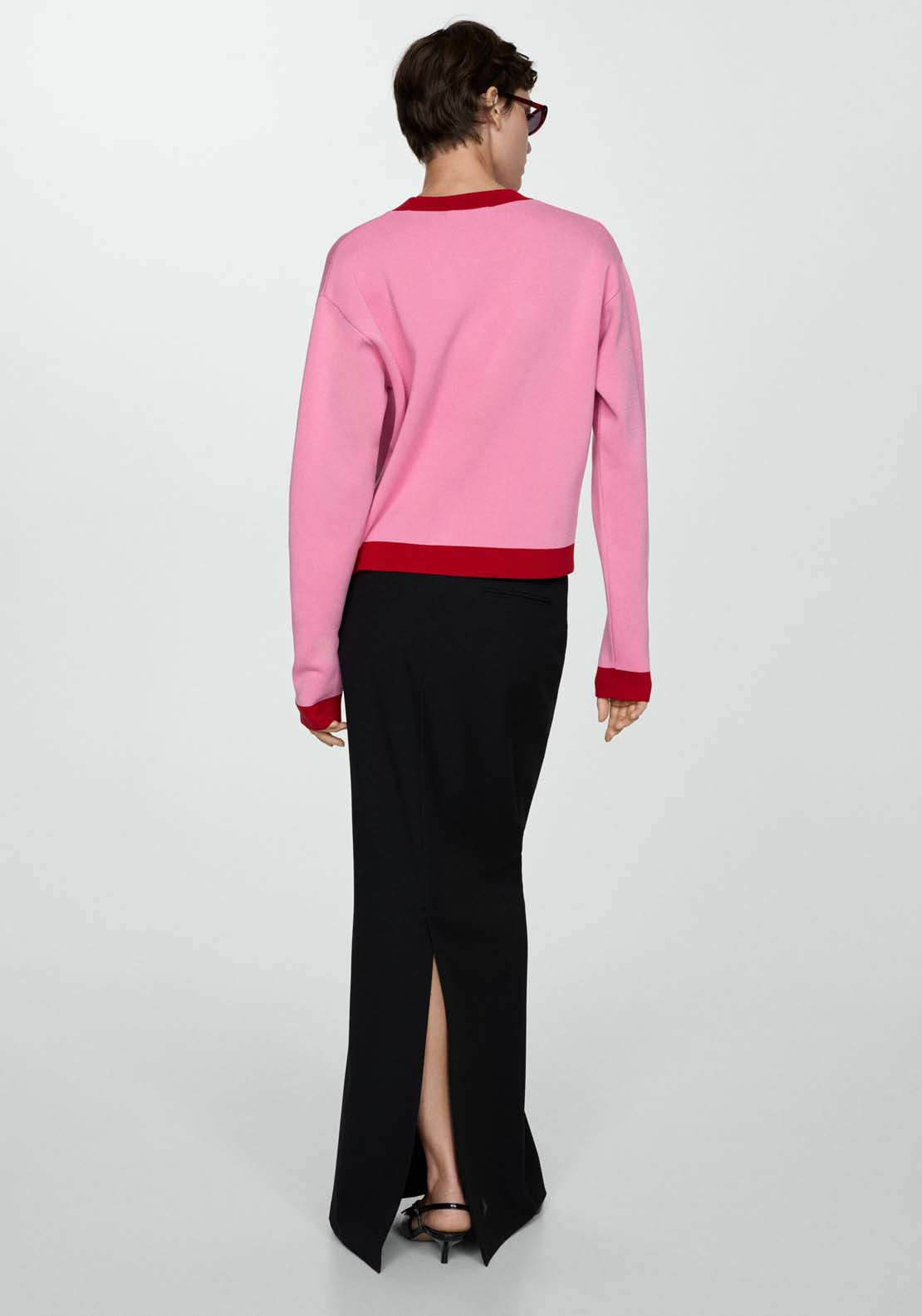Mango Contrast trim sweater - Light/pastel Pink 3 Shaws Department Stores