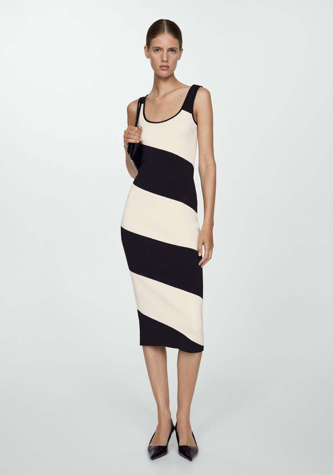 Striped knitted midi-dress - Black  Shaws