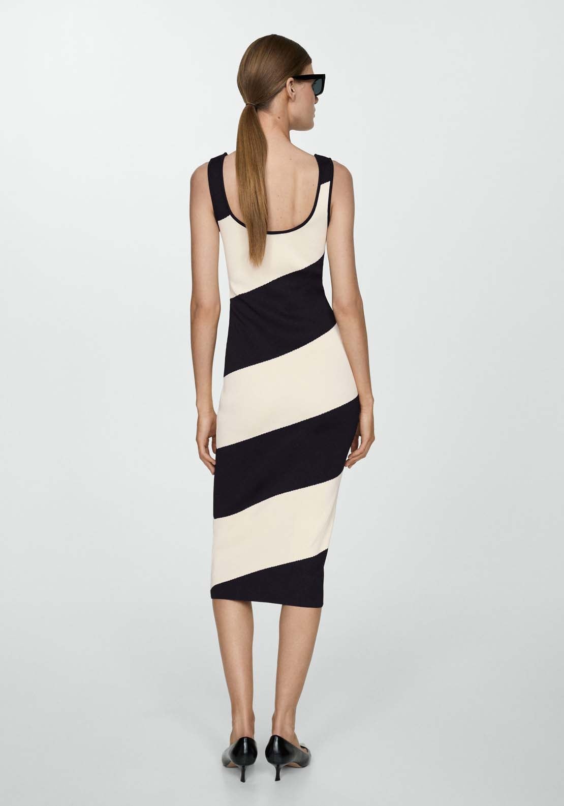 Mango Striped knitted midi-dress - Black 2 Shaws Department Stores