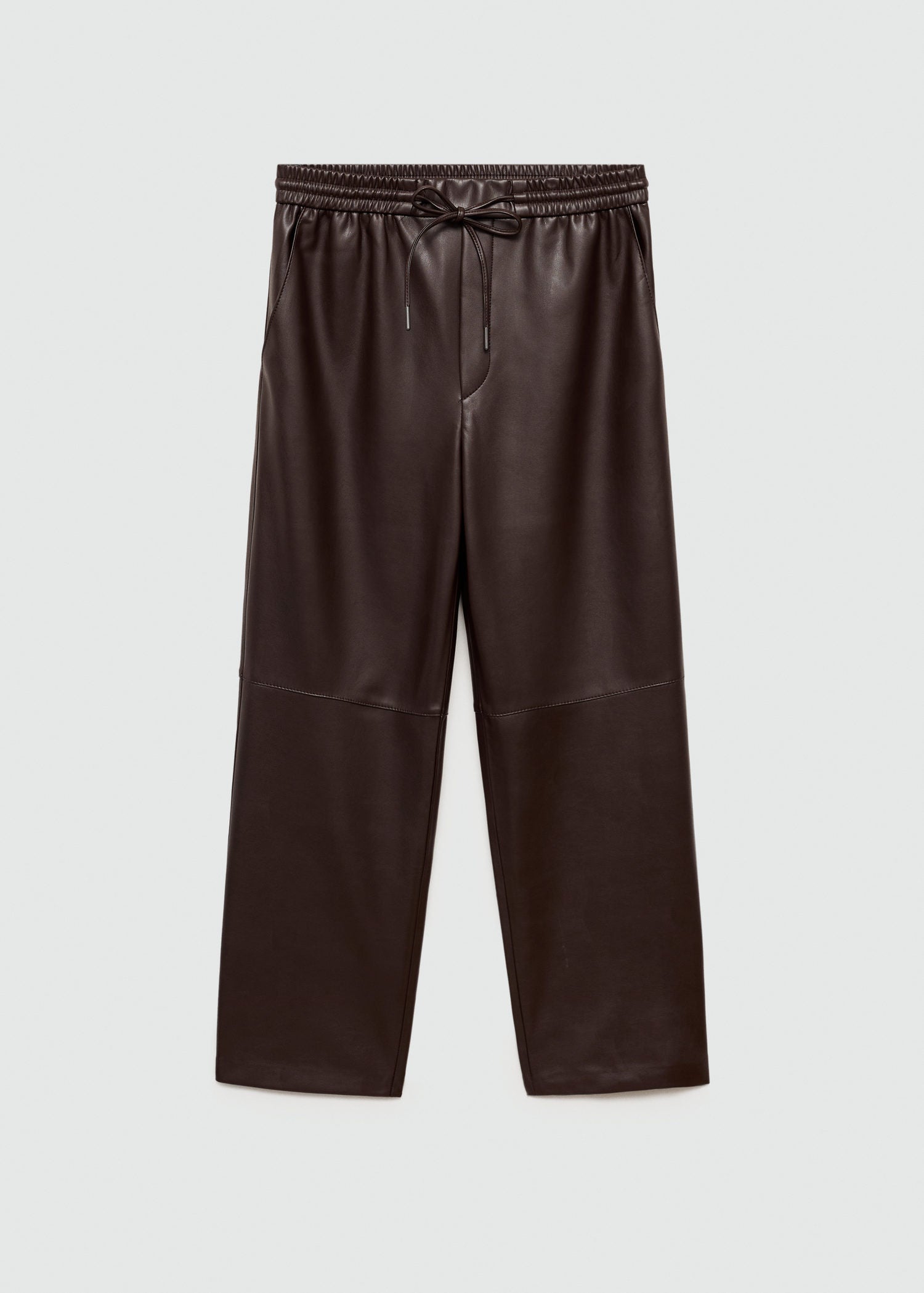 Mango Leather-effect elastic waist trousers - Dark Brown 6 Shaws Department Stores