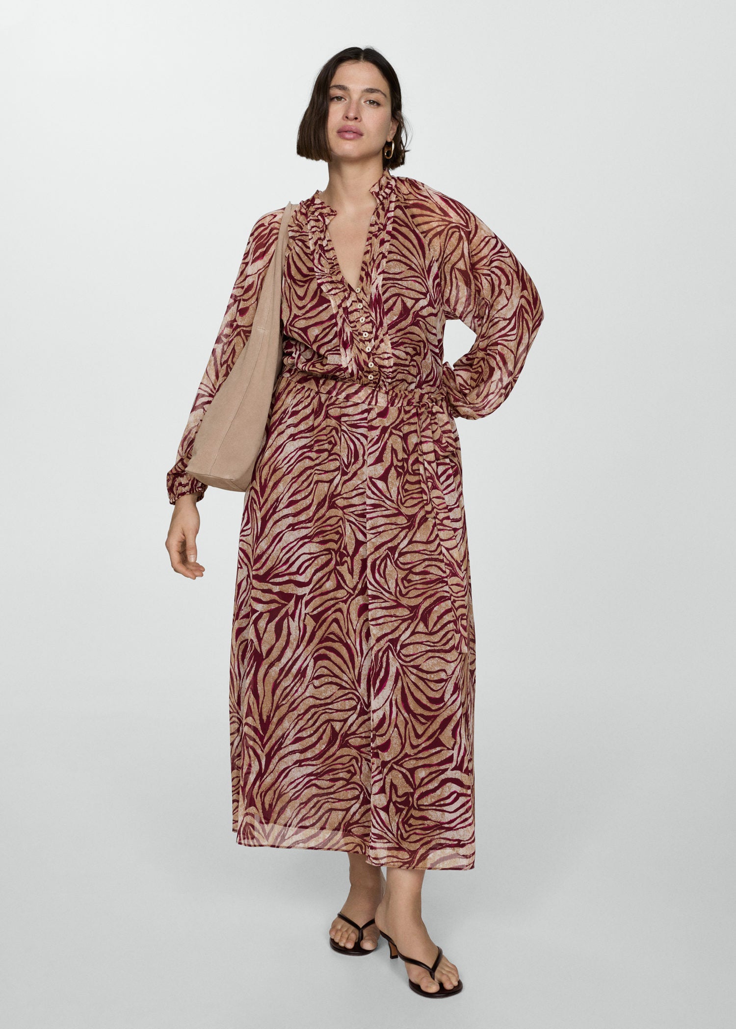 Mango Printed long dress - Dark Red 6 Shaws Department Stores
