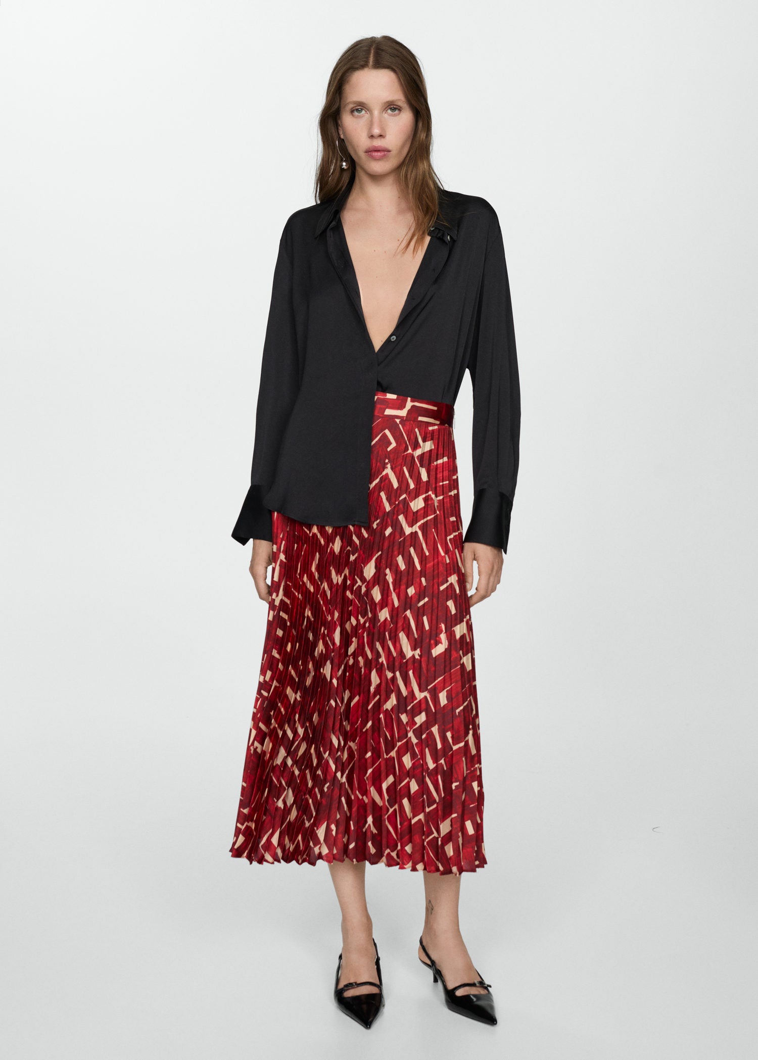 Mango Printed pleated skirt - Dark Red 2 Shaws Department Stores