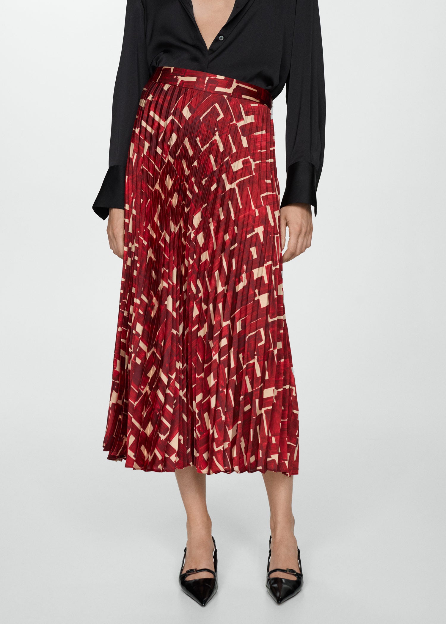 Mango Printed pleated skirt - Dark Red 1 Shaws Department Stores