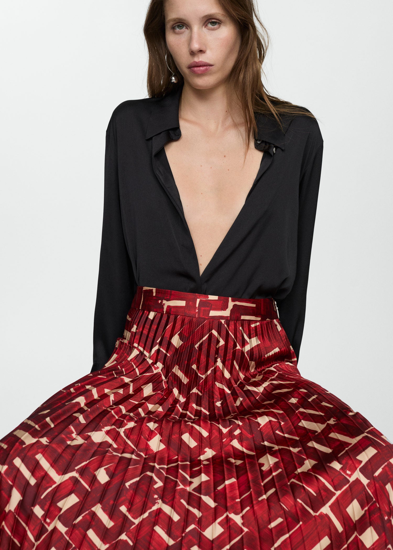 Mango Printed pleated skirt - Dark Red 4 Shaws Department Stores