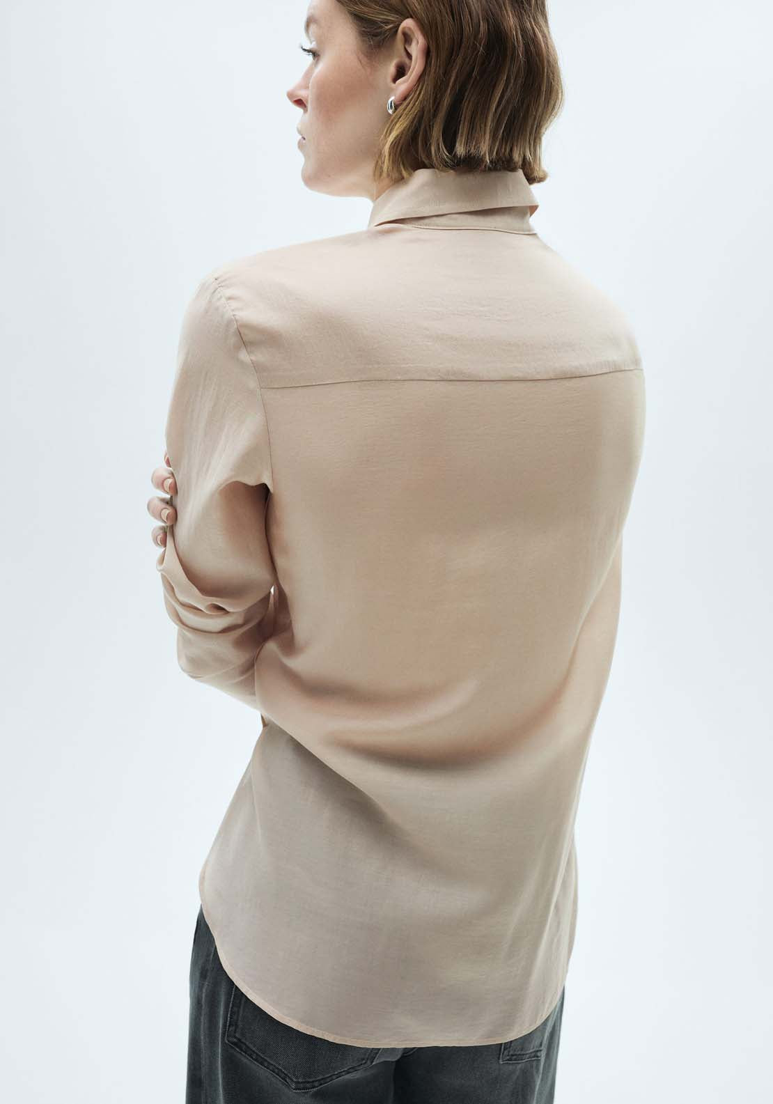 Mango Satin lyocell shirt - Light Beige 3 Shaws Department Stores