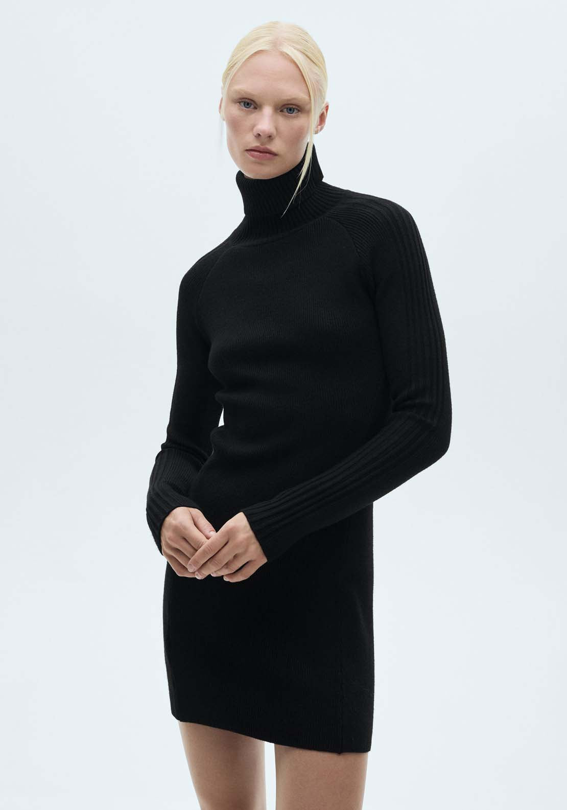 Mango Short turtleneck knitted dress - Black 3 Shaws Department Stores